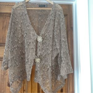 Nina Leonard Sweater Womens 3X Open Knit Button Cardigan Boho Artsy Lagenlook
